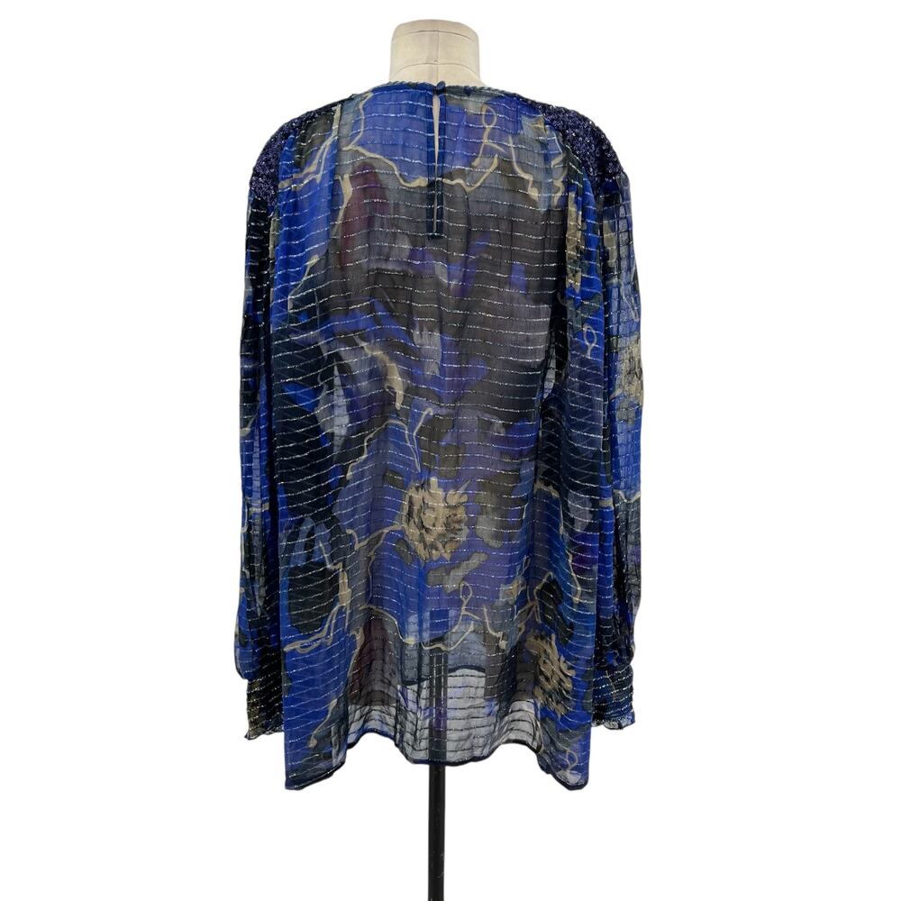 Anthropologie‎ Bl-nk London Senta Top Floral Print Sequin Sheer Plus Size 1X - Picture 10 of 16